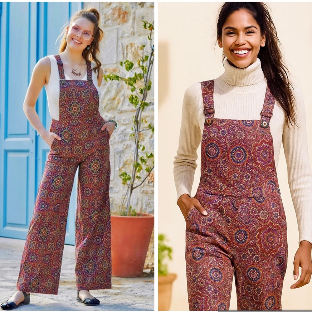 NWT Organic Cotton Boho Jumpsuit – All Natural Wide-Leg Overalls Size L - Picture 1 of 12